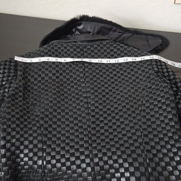 Vintage St. John Black Textured Women's Jacket With Rabbit Fur Collar Zipper M - Picture 14 of 16